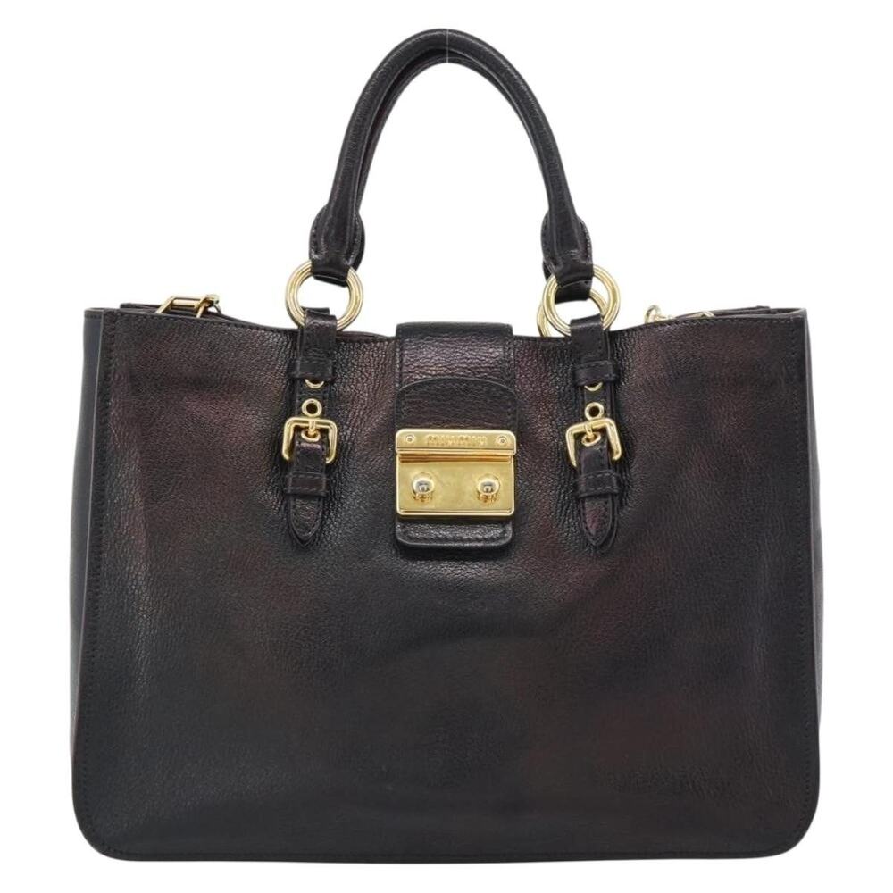 Miu Miu Leather Madras Handbag Black
